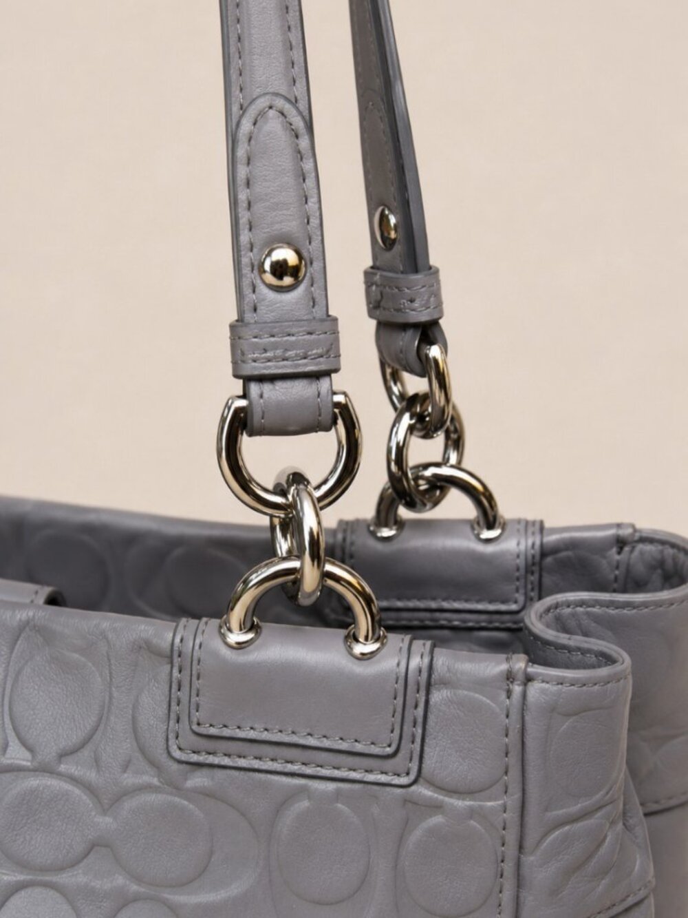 Coach Penelope Embossed Leather Satchel Gray 16577 Turnlock EUC - Picture 7 of 11